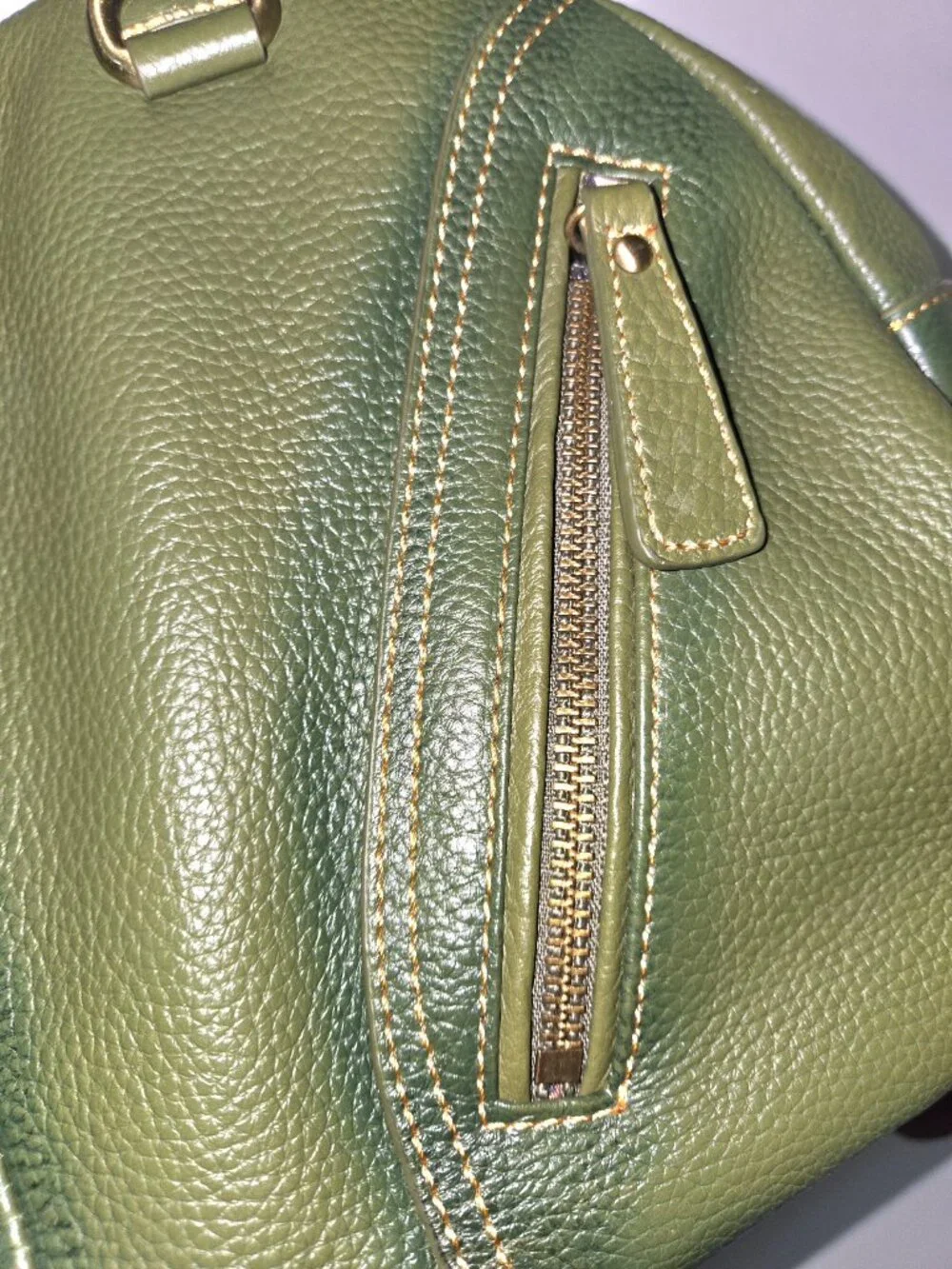 Sharif Olive Green Pebbled Satchel Handbag Crossbody Multi Pocket